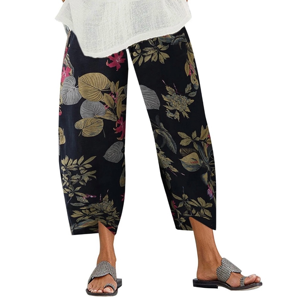 Floral Navy Blue Wide-Leg Pants